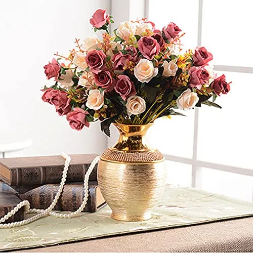 1 PC Gorgeous Golden Porcelain Vase - Bejeweled 7.1" Tall & 5.1" Thick