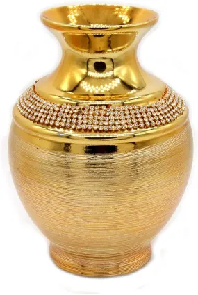 1 PC Gorgeous Golden Porcelain Vase - Bejeweled 7.1" Tall & 5.1" Thick