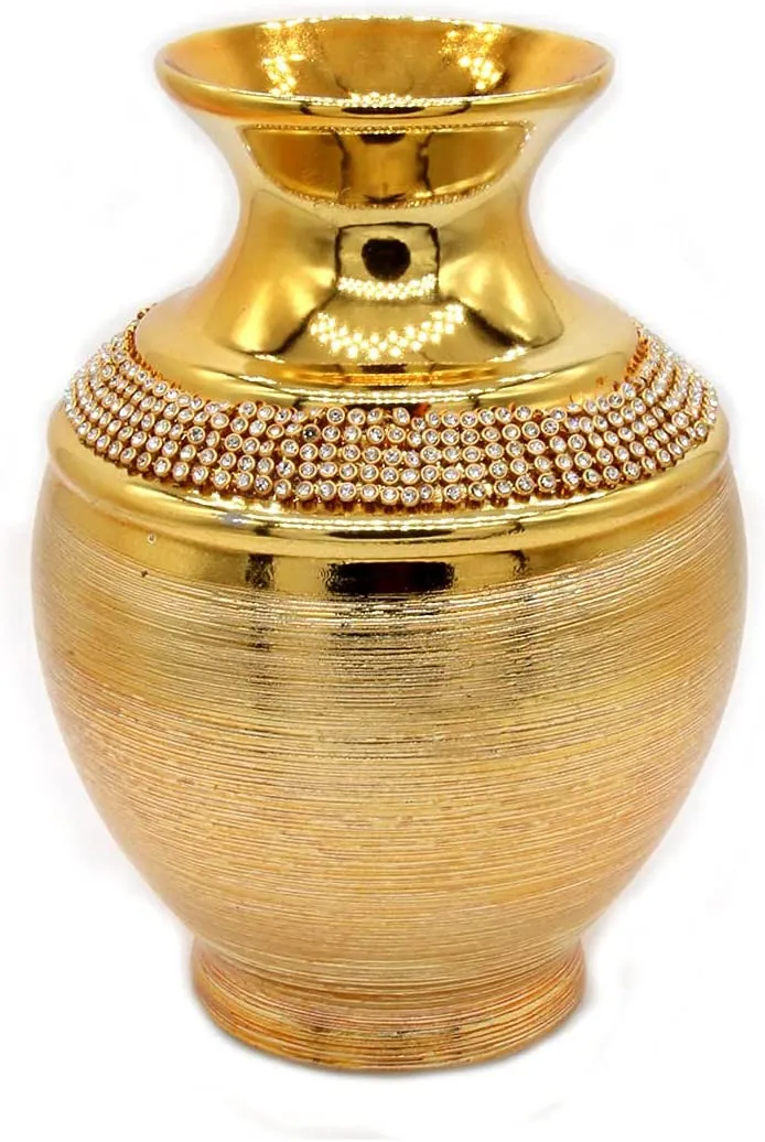 1 PC Gorgeous Golden Porcelain Vase - Bejeweled 7.1" Tall & 5.1" Thick