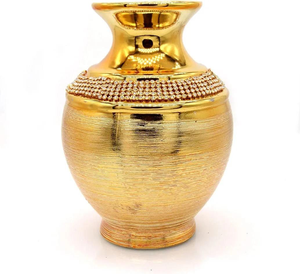 1 PC Gorgeous Golden Porcelain Vase - Bejeweled 7.1" Tall & 5.1" Thick