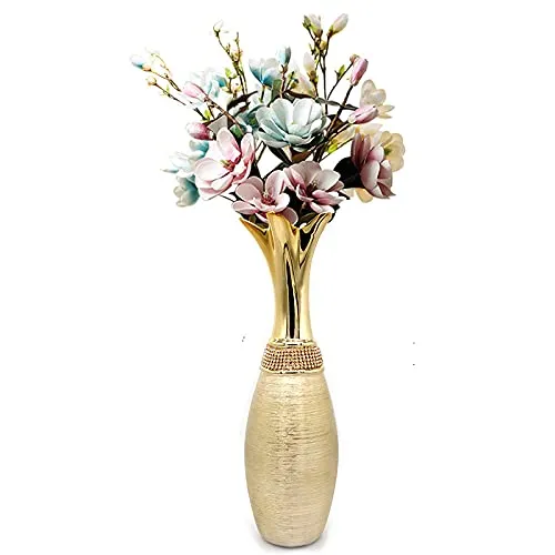 1 PC Gorgeous Golden Porcelain Vase - Bejeweled Ceramic 12.1" Tall & 3.3" Thick