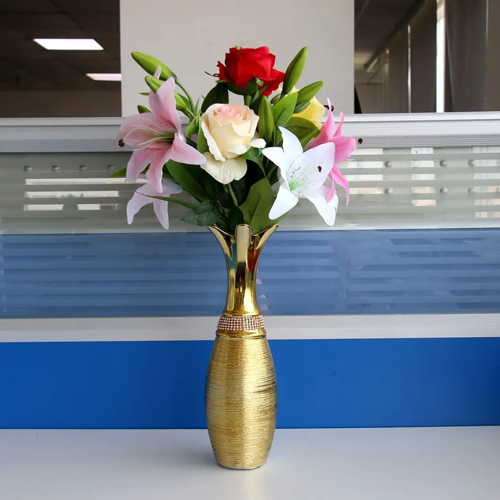 1 PC Gorgeous Golden Porcelain Vase - Bejeweled Ceramic 12.1" Tall & 3.3" Thick
