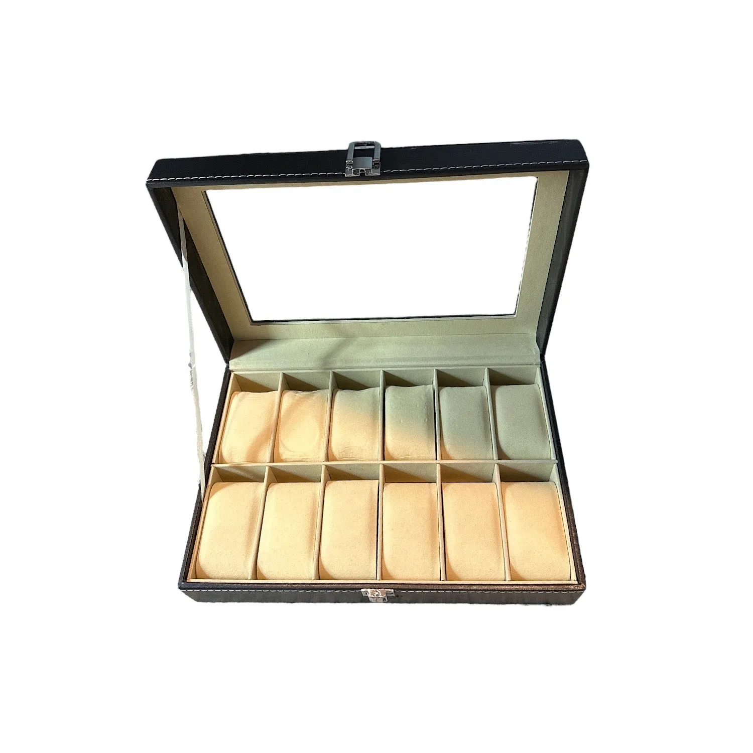 12-Slot Black Synthetic Leather Watch Display Case