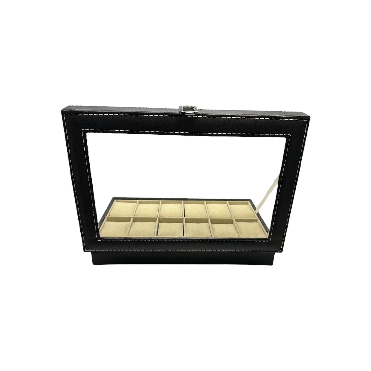 12-Slot Black Synthetic Leather Watch Display Case