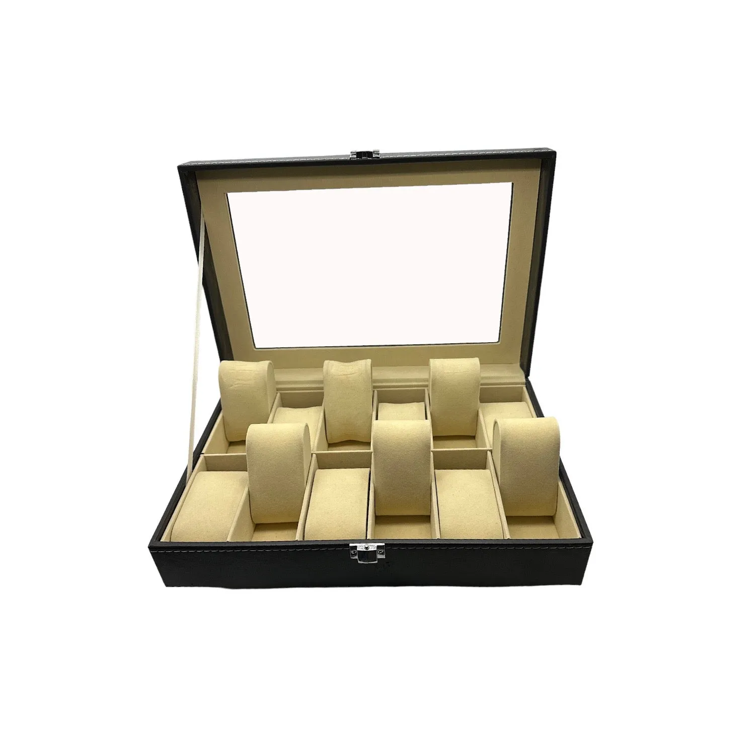 12-Slot Black Synthetic Leather Watch Display Case