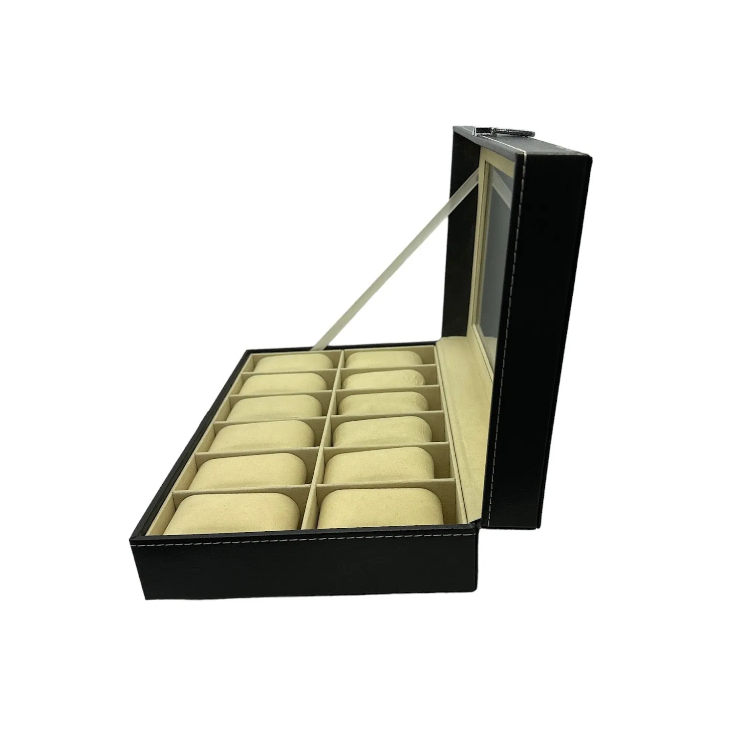 12-Slot Black Synthetic Leather Watch Display Case
