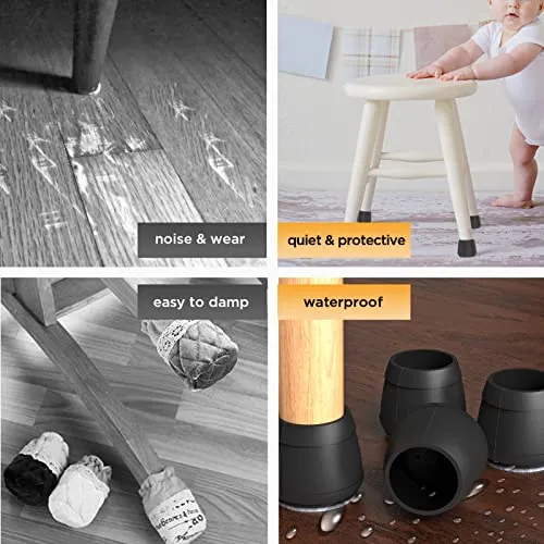 1.5" x 2" Rectangle Chair Leg Floor Protectors for Hardwood Floors Silicone Covers to Protect Wood Tile Floors Felt Pads Furniture Leg Caps Reduce Noise.Easy to Move.16 PCS Black..