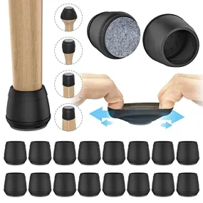 1.5" x 2" Rectangle Chair Leg Floor Protectors for Hardwood Floors Silicone Covers to Protect Wood Tile Floors Felt Pads Furniture Leg Caps Reduce Noise.Easy to Move.16 PCS Black..
