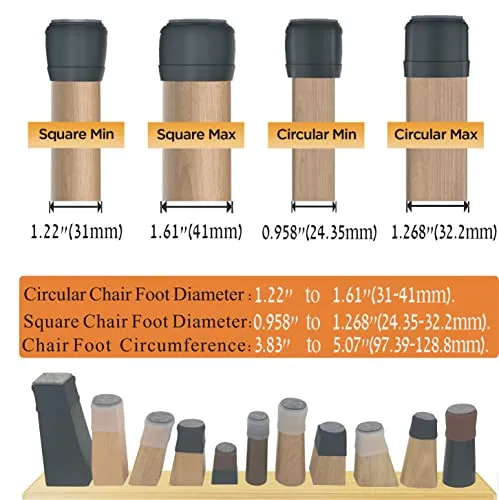 1.5" x 2" Rectangle Chair Leg Floor Protectors for Hardwood Floors Silicone Covers to Protect Wood Tile Floors Felt Pads Furniture Leg Caps Reduce Noise.Easy to Move.16 PCS Black..