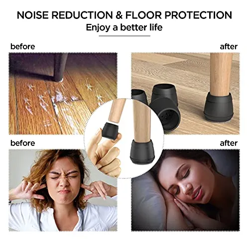 1.5" x 2" Rectangle Chair Leg Floor Protectors for Hardwood Floors Silicone Covers to Protect Wood Tile Floors Felt Pads Furniture Leg Caps Reduce Noise.Easy to Move.16 PCS Black..
