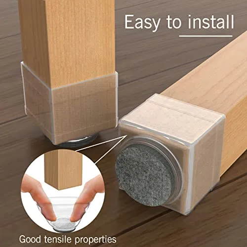 16 PCS Rectangle Chair Floor Protectors for Hardwood Floors Silicone Covers,Felt Pads is Upgraded and Thickened Furniture Foot Protectors, Anti-Scratch & No Noise.(Black, Large 1" x 1.75")