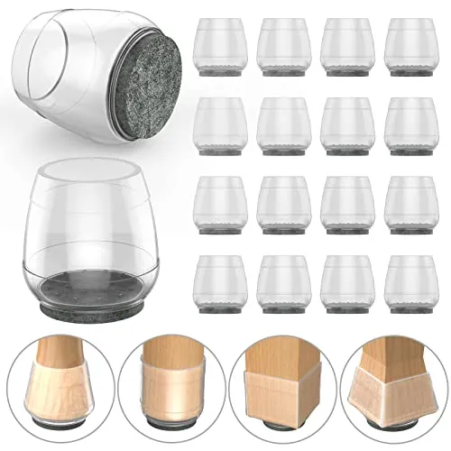 16 PCS Rectangle Chair Floor Protectors for Hardwood Floors Silicone Covers,Felt Pads is Upgraded and Thickened Furniture Foot Protectors, Anti-Scratch & No Noise.(Black, Large 1" x 1.75")