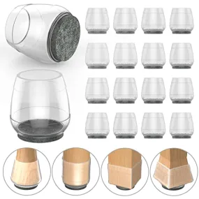16 PCS Rectangle Chair Floor Protectors for Hardwood Floors Silicone Covers,Felt Pads is Upgraded and Thickened Furniture Foot Protectors, Anti-Scratch & No Noise.(Black, Large 1" x 1.75")