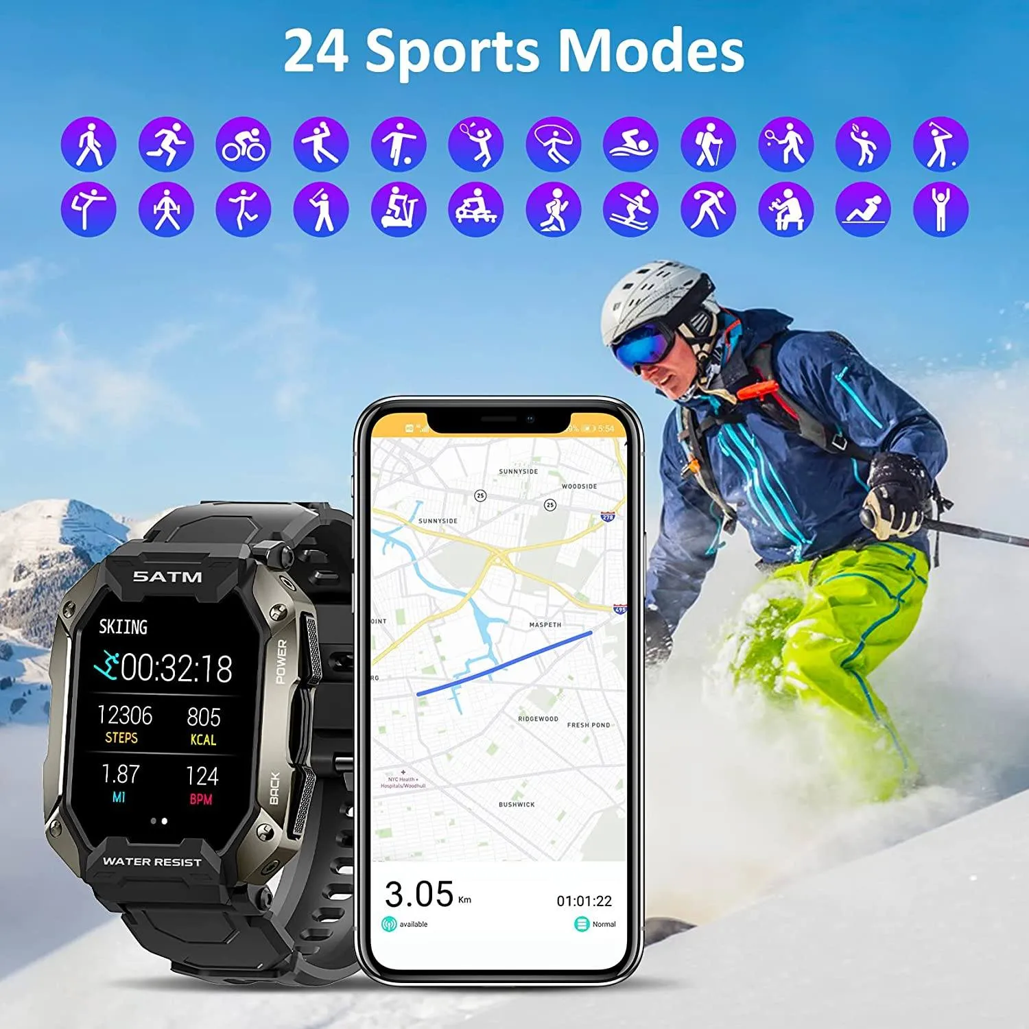 1.71" Tactical Military Sports Smart Watch