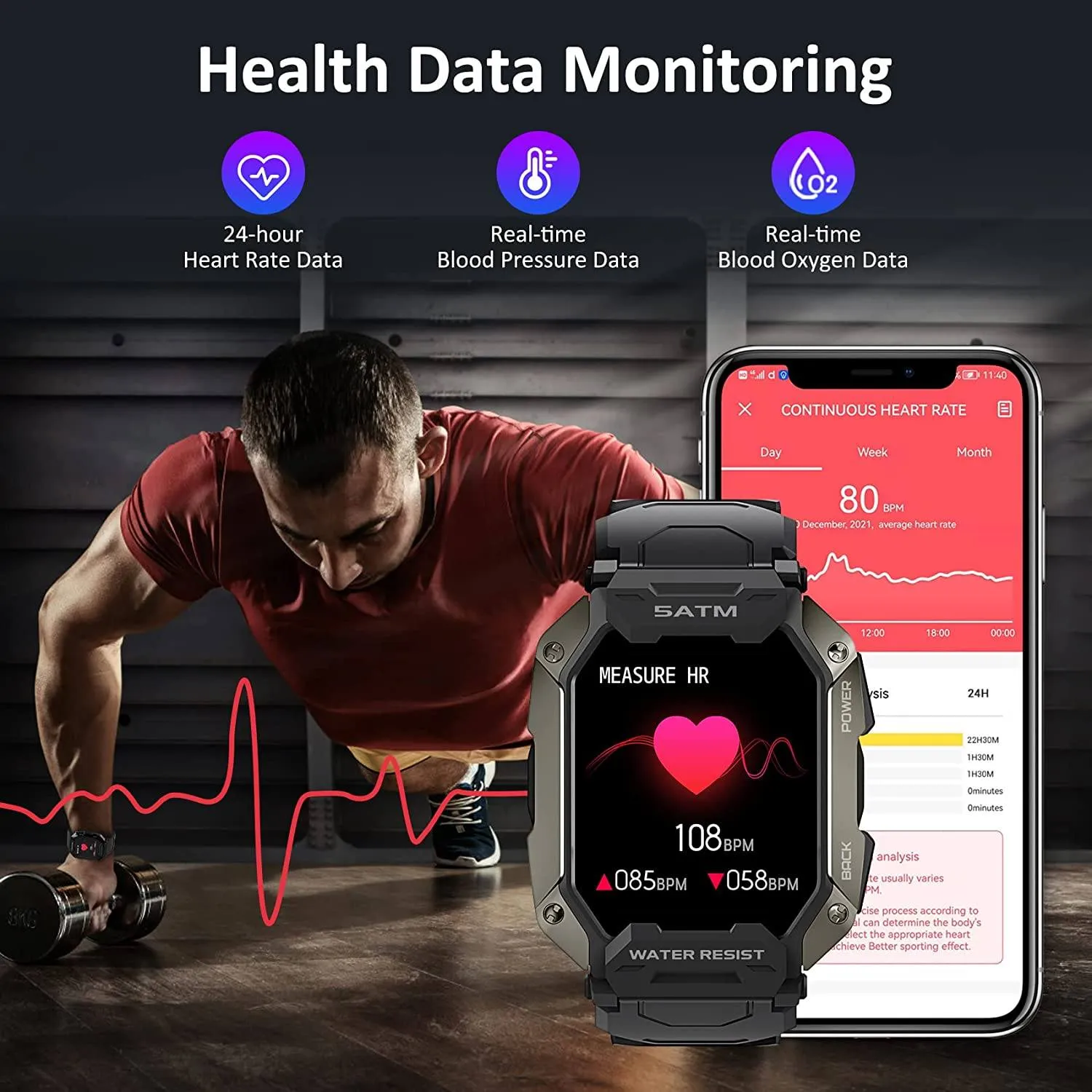 1.71" Tactical Military Sports Smart Watch