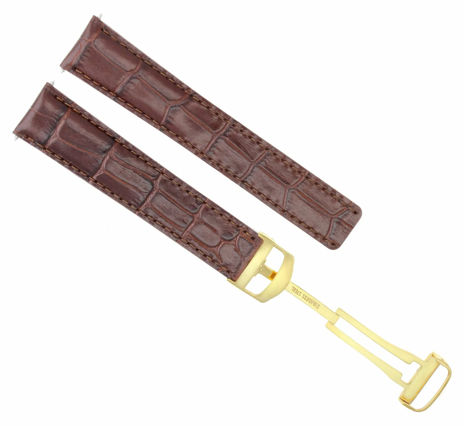 18MM LEATHER BAND STRAP DEPLOYMENT CLASP FOR CARTIER TANK 18/16 BROWN GOLD