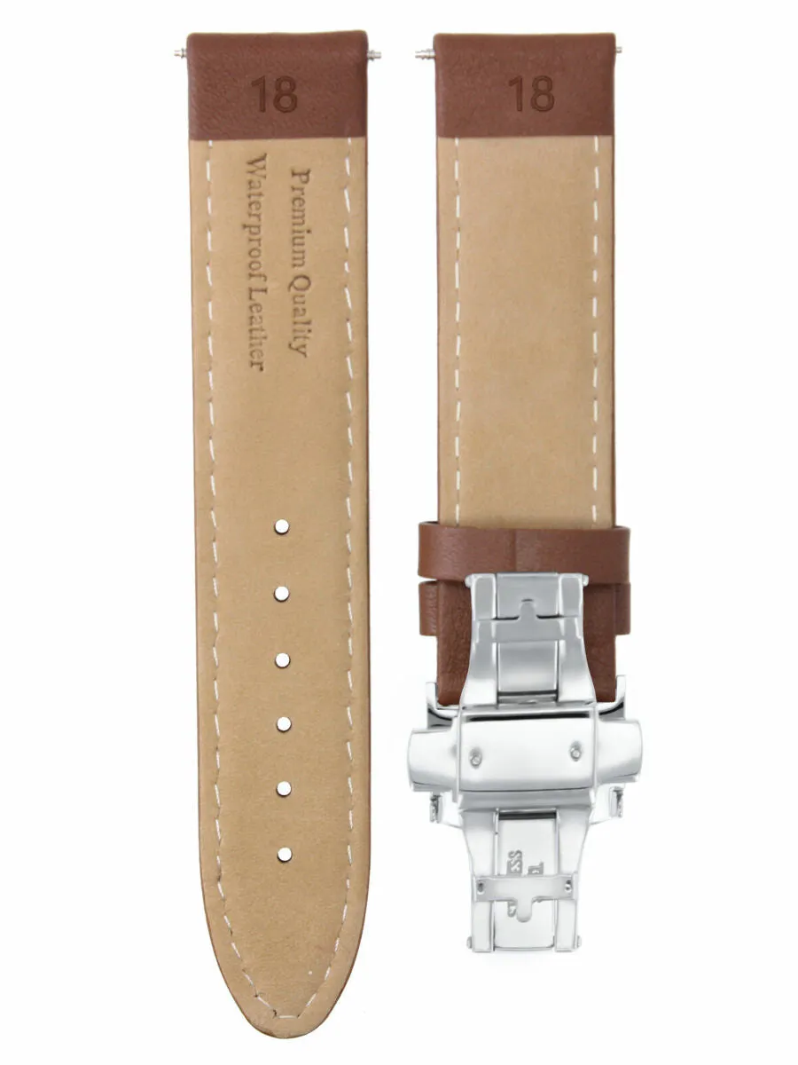 18MM SMOOTH LEATHER WATCH BAND STRAP DEPLOYMENT CLASP FOR FRANCK MULLER L/BROWN