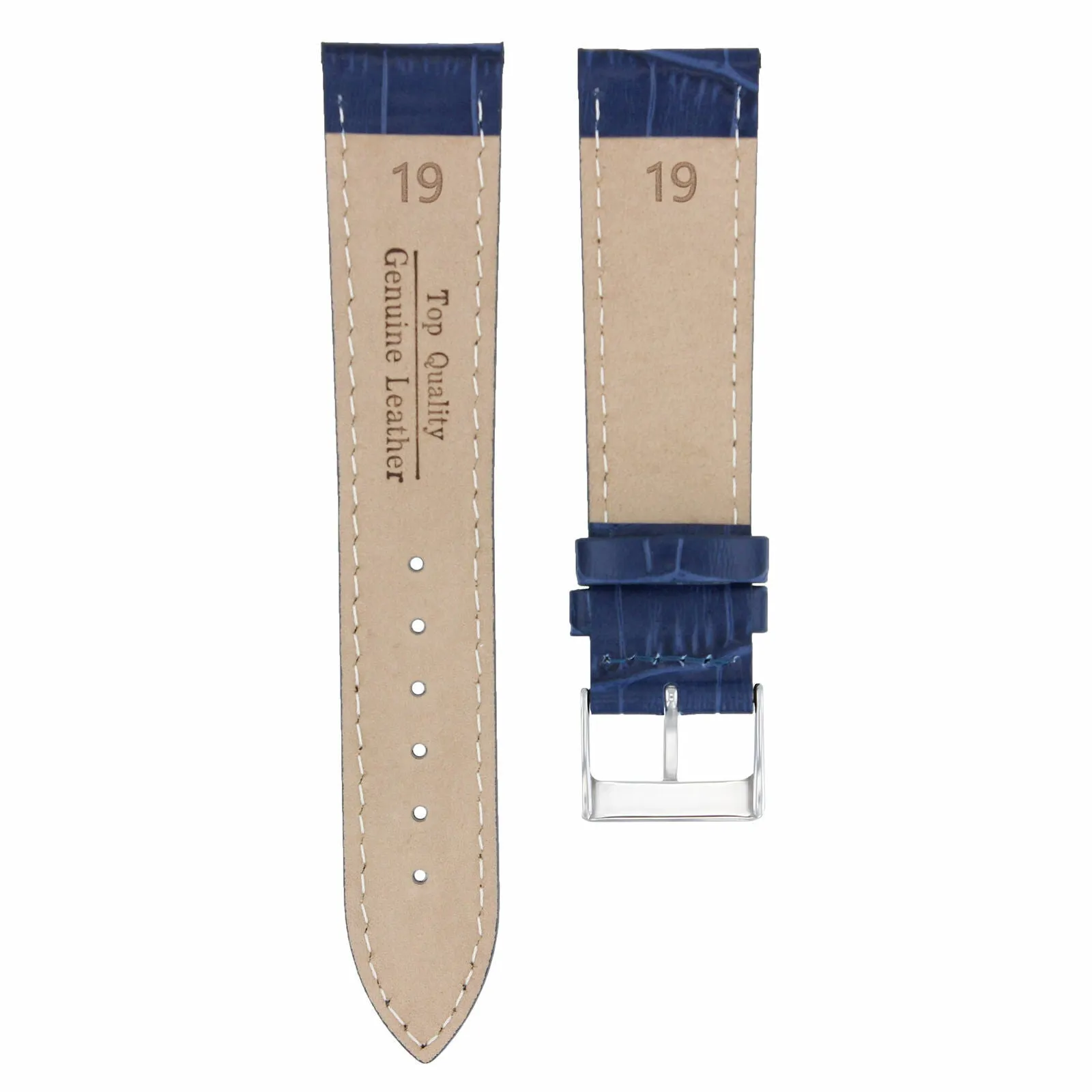 19/16MM LEATHER WATCH STRAP BAND FOR CHOPARD WATCH BLUE WHITE STITCHING
