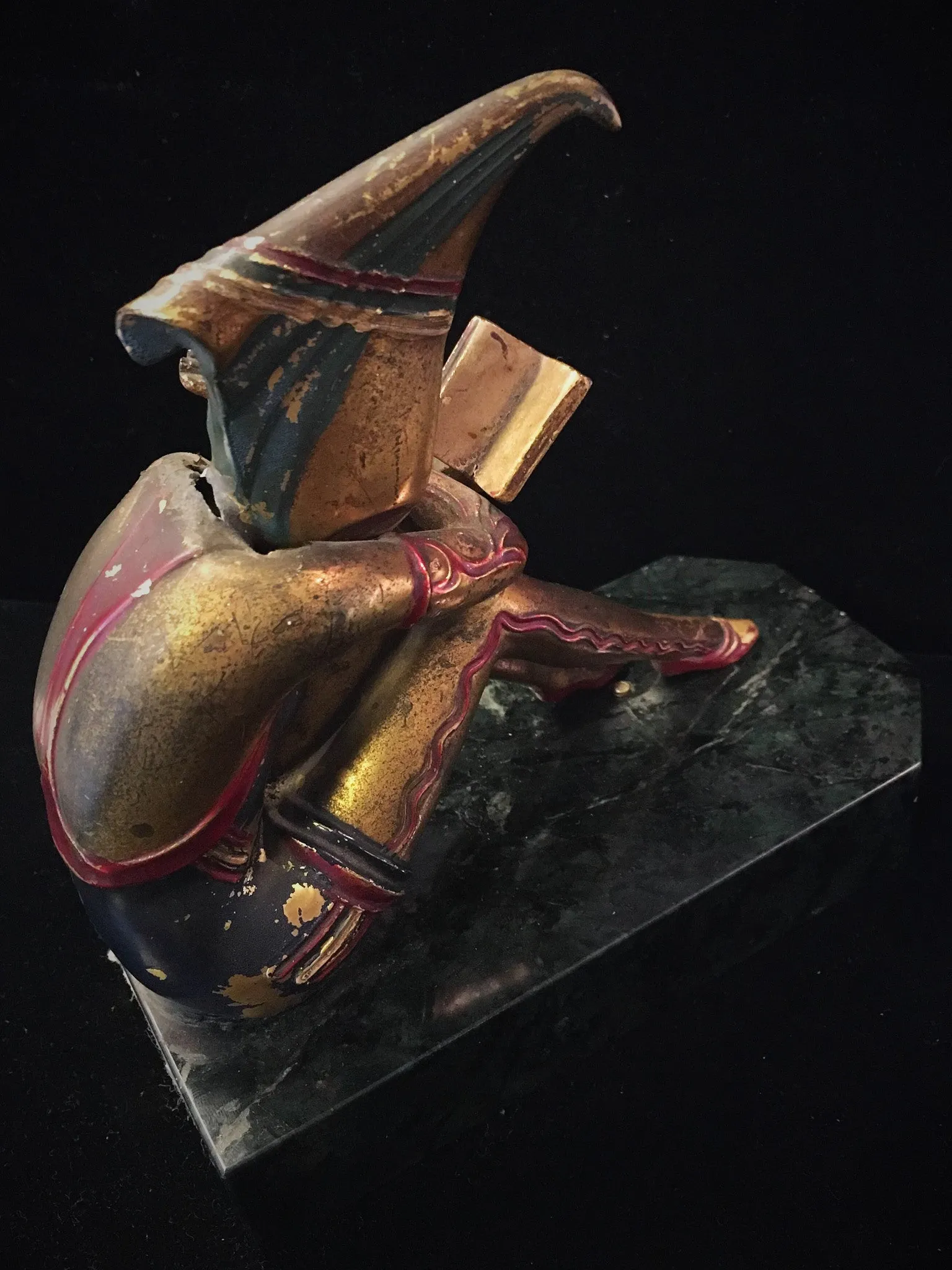 1920's Art Deco Harlequin Statue Extremely Rare Reading Female Gold Gilt $3K VALUE*