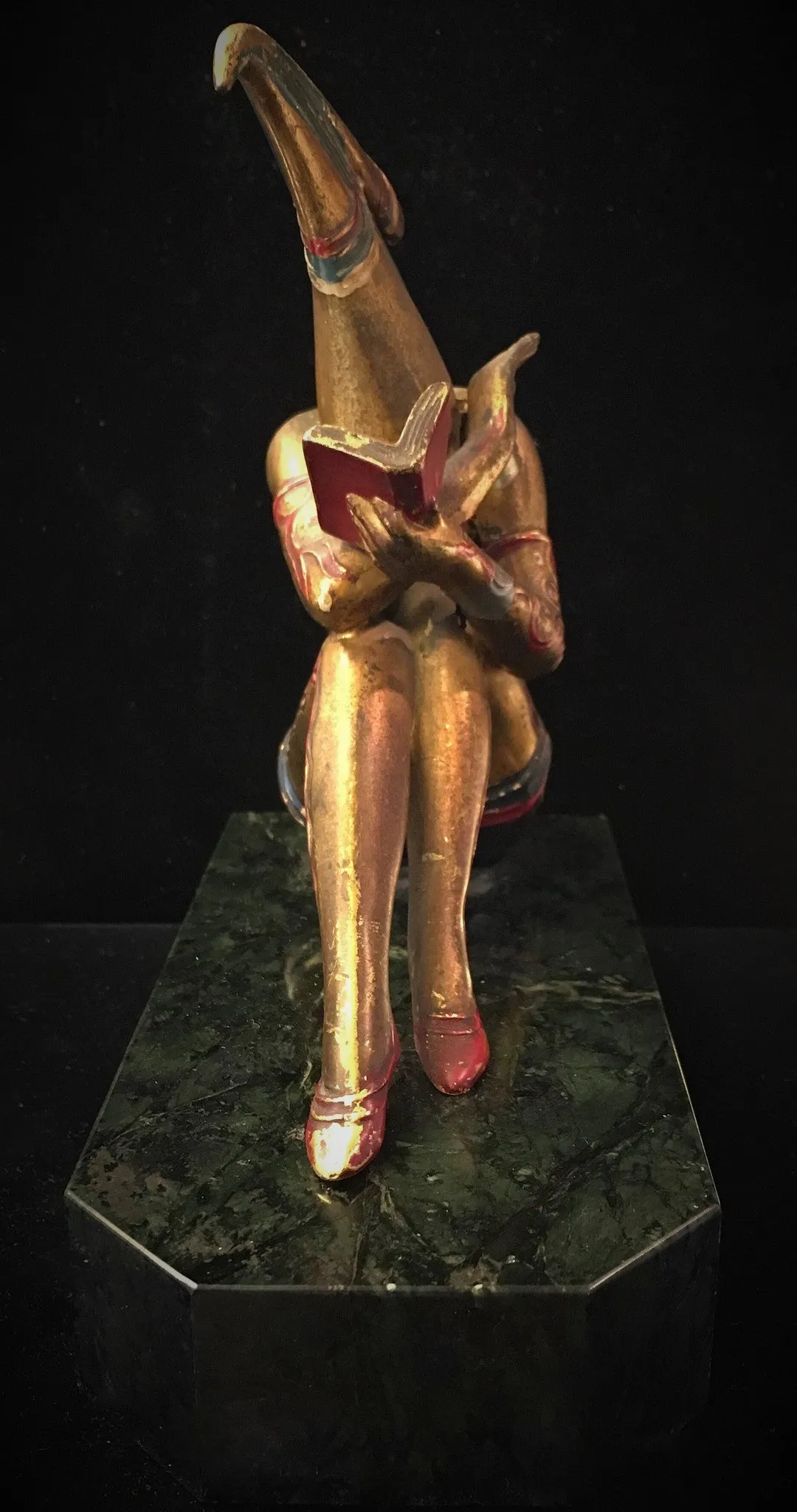 1920's Art Deco Harlequin Statue Extremely Rare Reading Female Gold Gilt $3K VALUE*