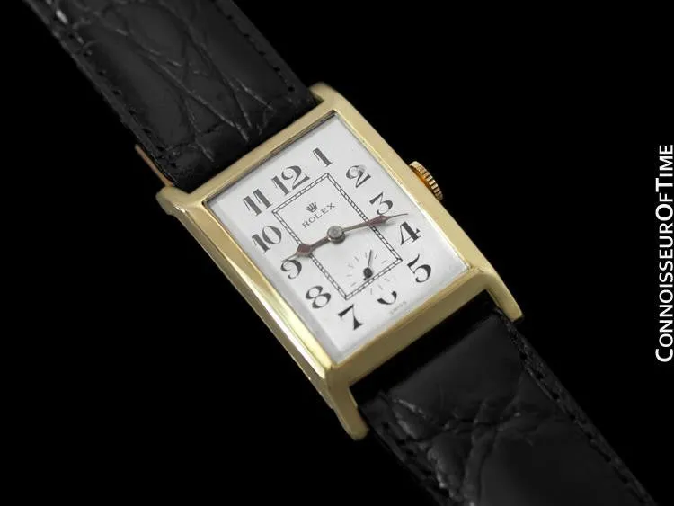 1933 Rolex Art Deco Vintage Mens Full Size Rectangular Watch - 14K Gold