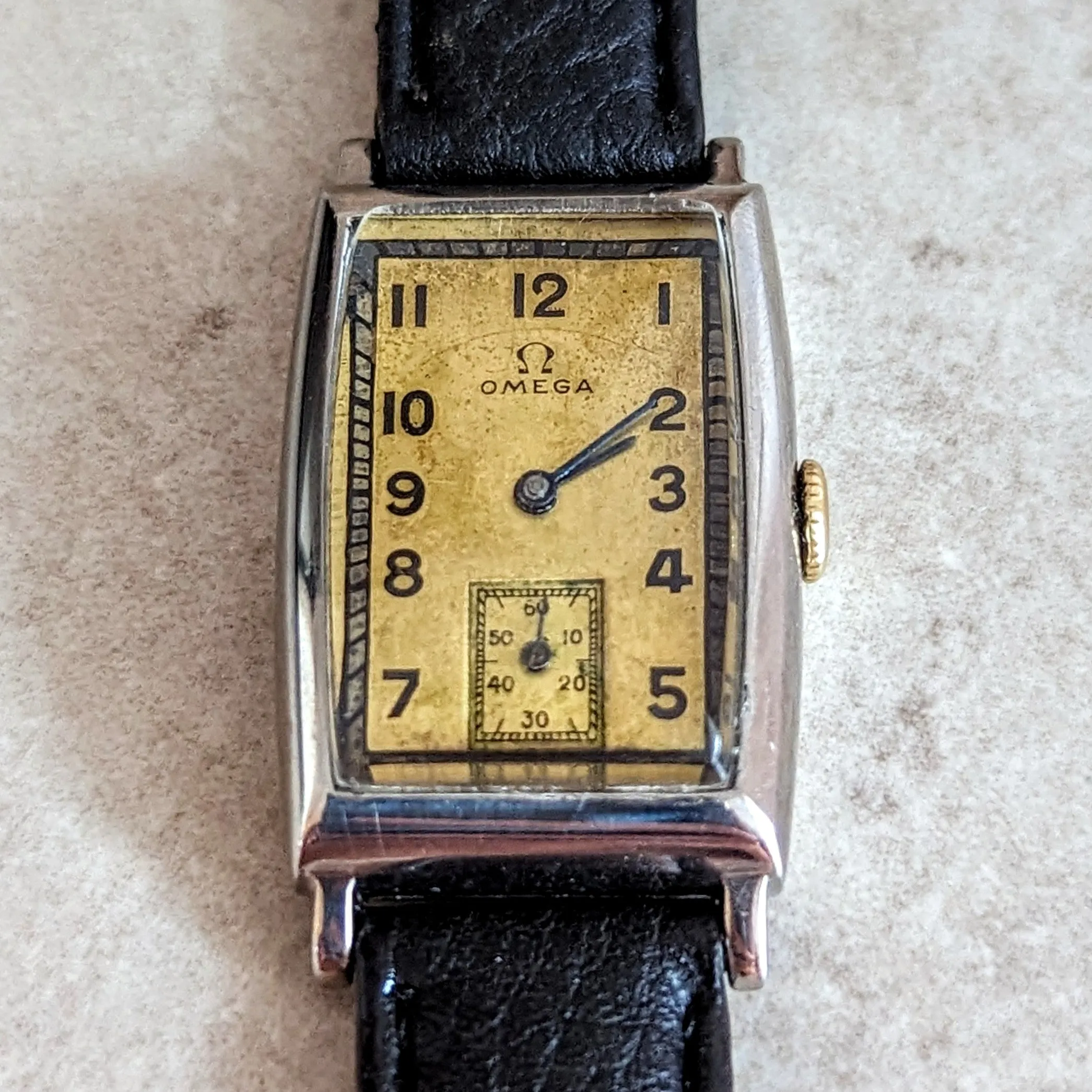 1934 OMEGA Art Deco Wristwatch Cal. T17 15 Jewels Tank Case ALL S.S. Vintage Watch