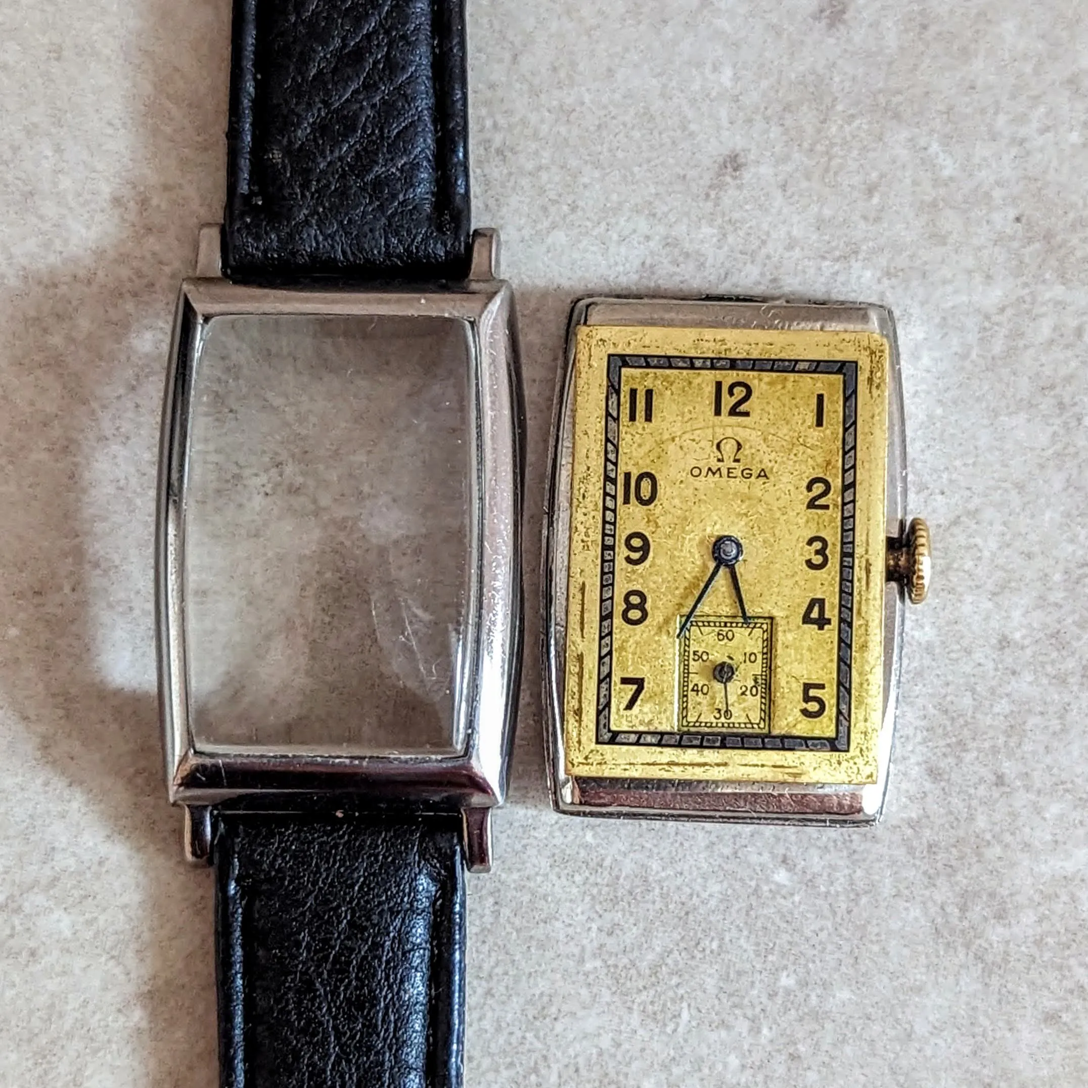 1934 OMEGA Art Deco Wristwatch Cal. T17 15 Jewels Tank Case ALL S.S. Vintage Watch