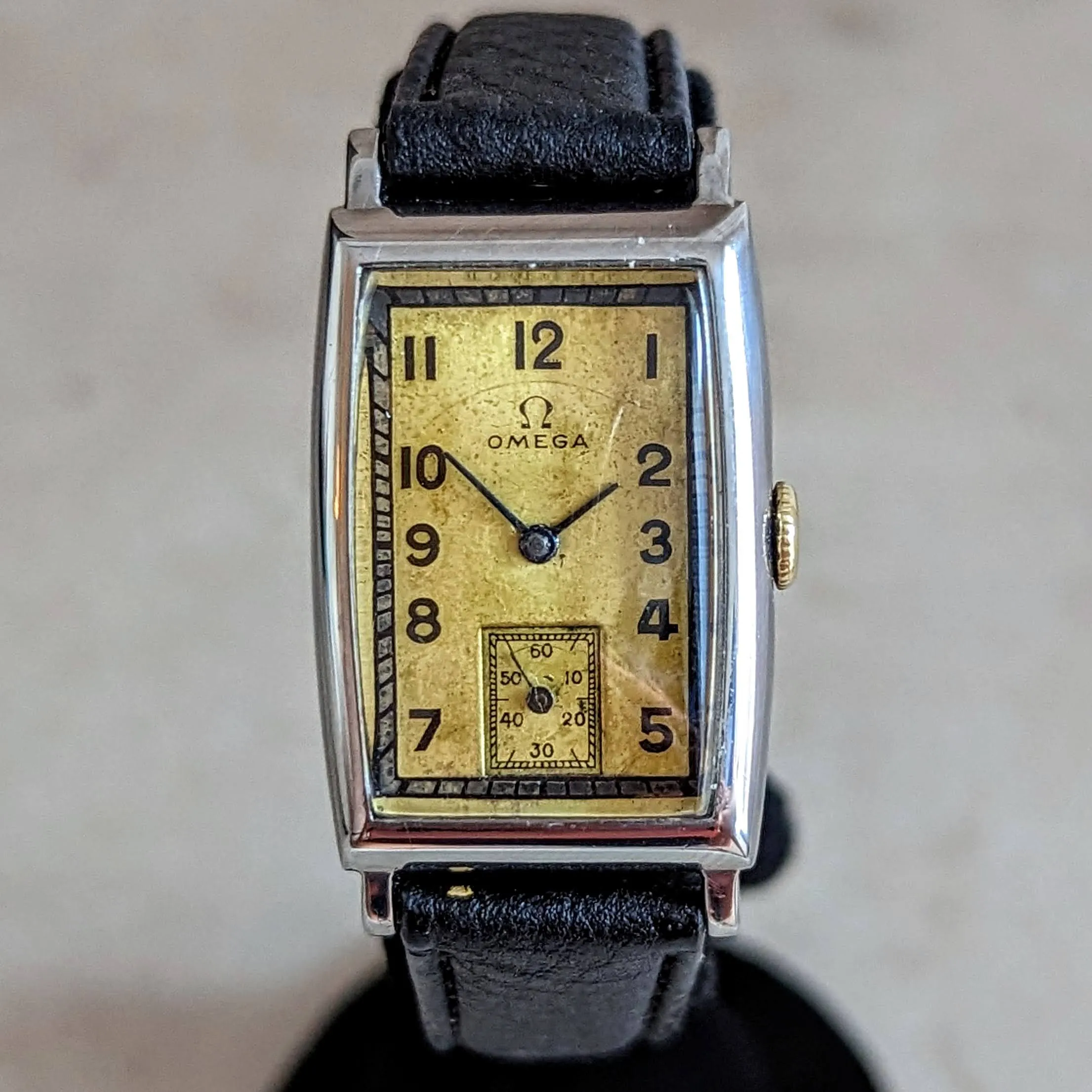 1934 OMEGA Art Deco Wristwatch Cal. T17 15 Jewels Tank Case ALL S.S. Vintage Watch