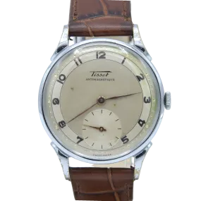 1940s Tissot Anti-Magnetic Manual Wind Wristwatch Model 6426 with Original Two Tone Radial Arabic Numeral Dial in Chrome Front & Steel Back