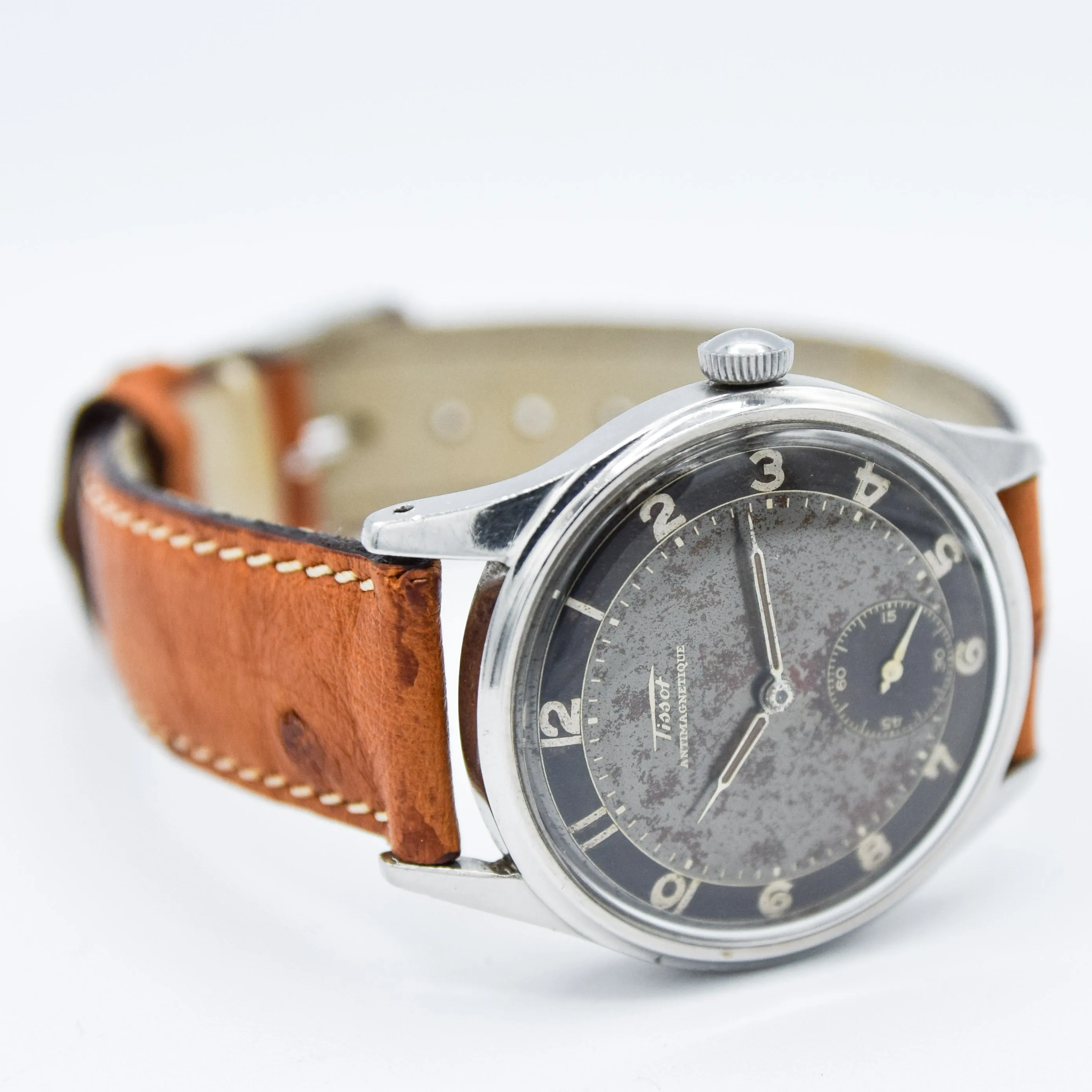 1946 Exquisite Tissot Anti-Magnetic Manual Wind Wristwatch Model 6445 with Original Two Tone Radial Arabic Numeral Dial 34mm Cal 27.3