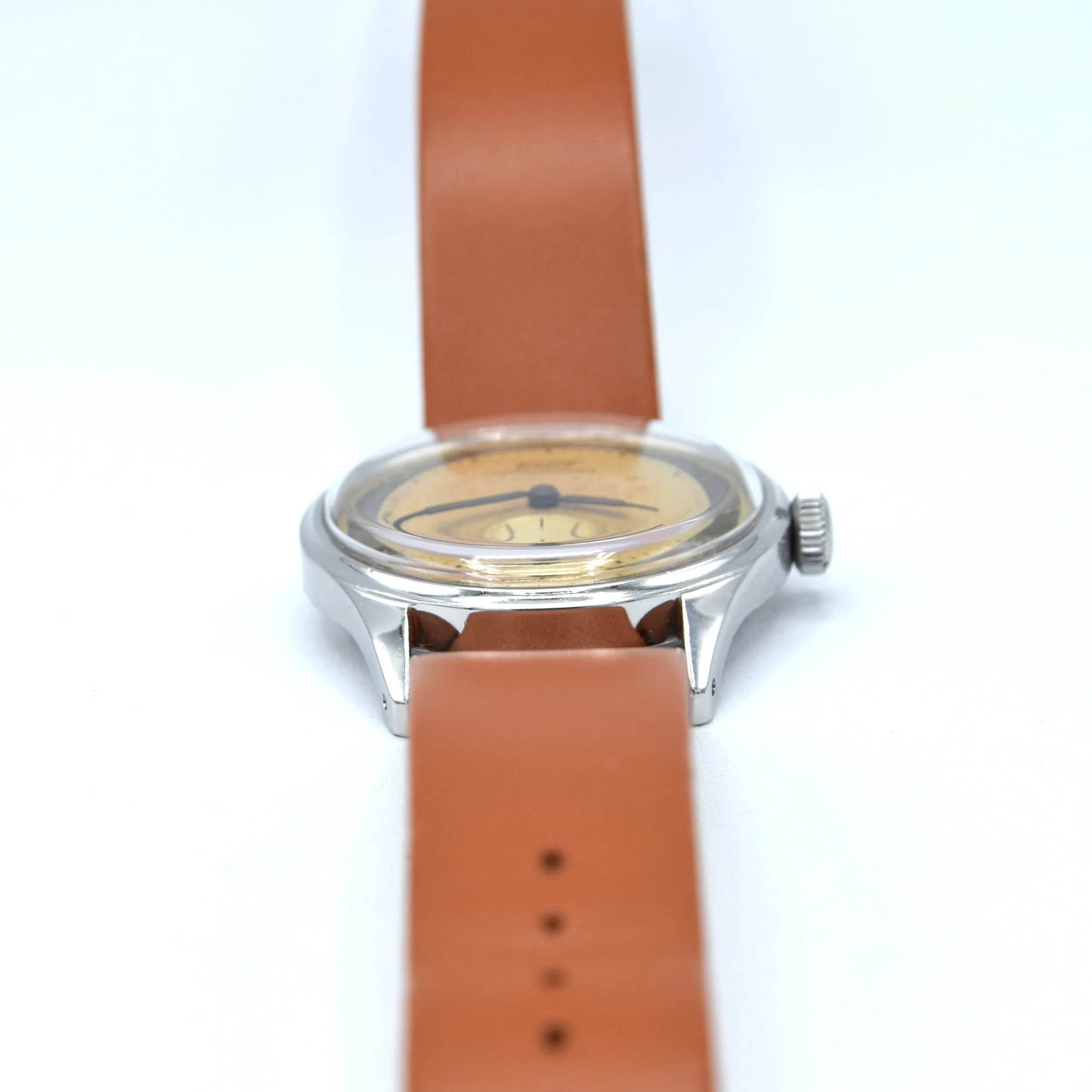 1947 Tissot Antimagnetique Manual Wind Wristwatch Model 6445-5 with Original Two Tone Radial Arabic Numeral Dial in steel