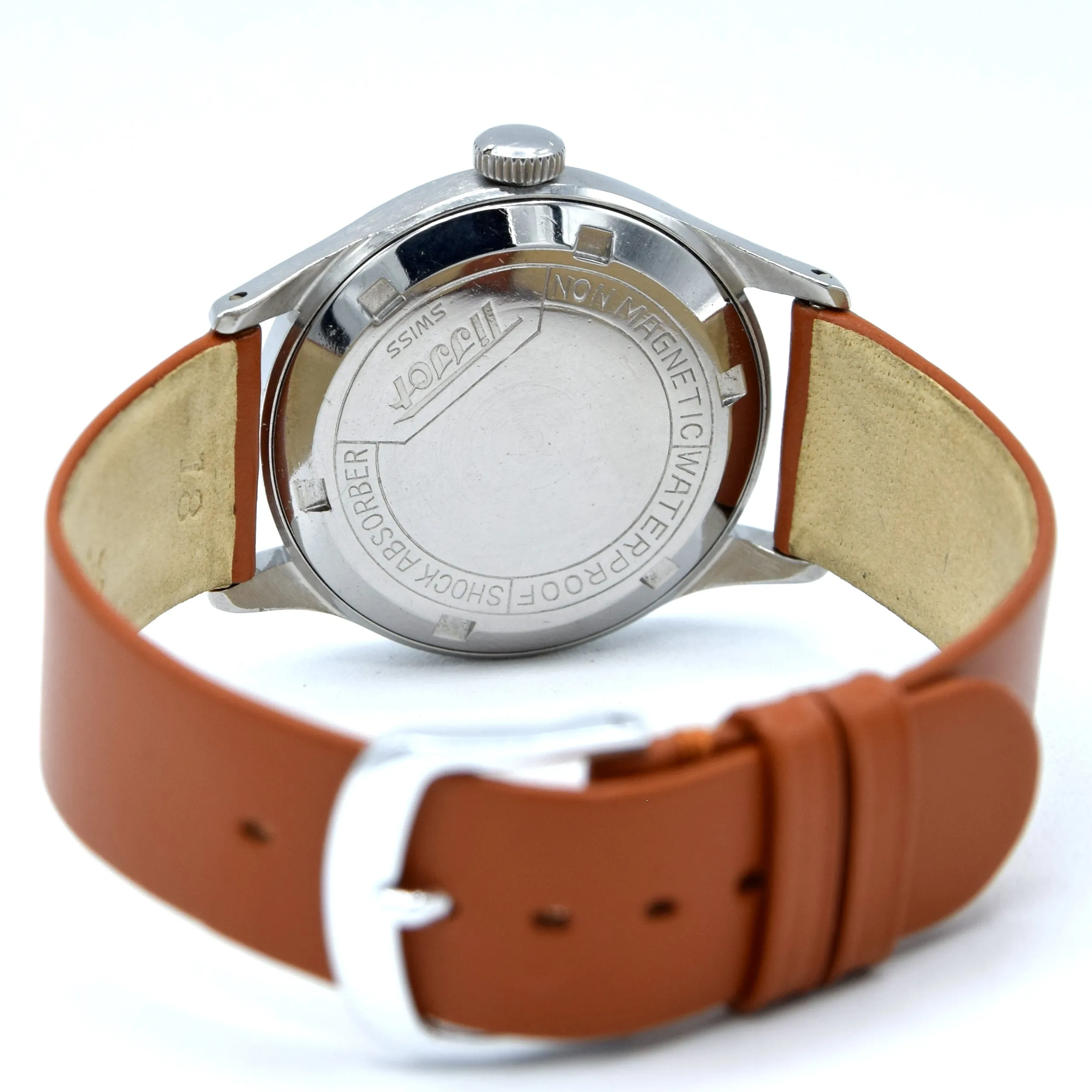 1947 Tissot Antimagnetique Manual Wind Wristwatch Model 6445-5 with Original Two Tone Radial Arabic Numeral Dial in steel