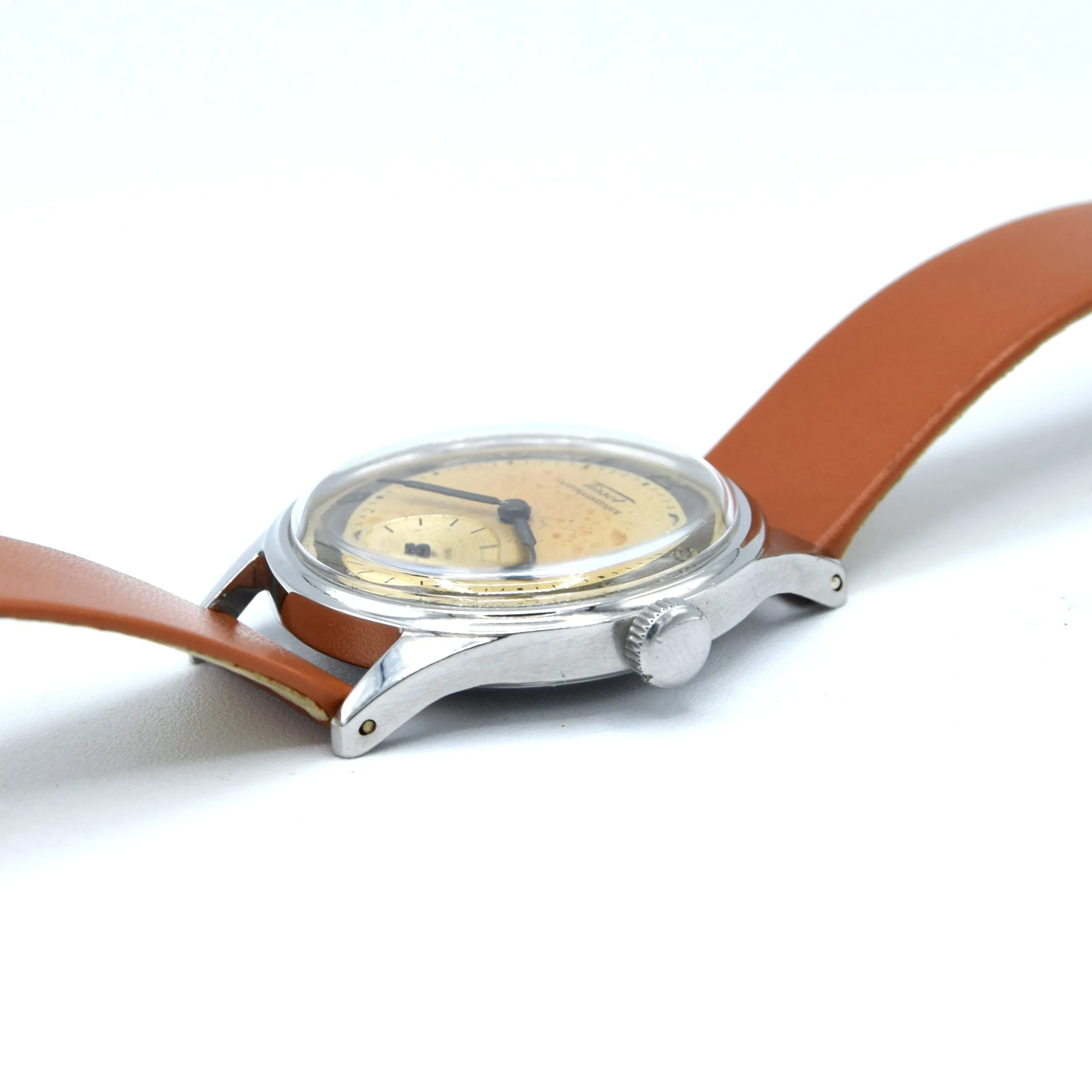 1947 Tissot Antimagnetique Manual Wind Wristwatch Model 6445-5 with Original Two Tone Radial Arabic Numeral Dial in steel