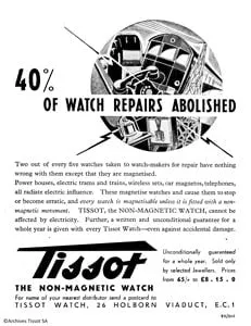 1947 Tissot Antimagnetique Manual Wind Wristwatch Model 6445-5 with Original Two Tone Radial Arabic Numeral Dial in steel