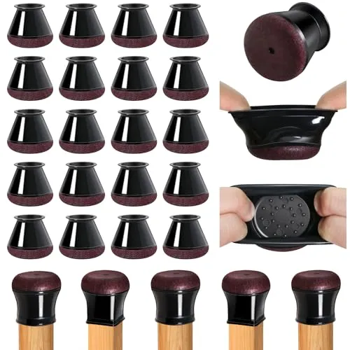 20 Pcs Chair Leg Floor Protectors for Hardwood Floors, Black Rubber Furniture Sliders with Felt, Silicone Furniture Leg Caps Covers, Fit Square Diameter (0.5" to 0.75")