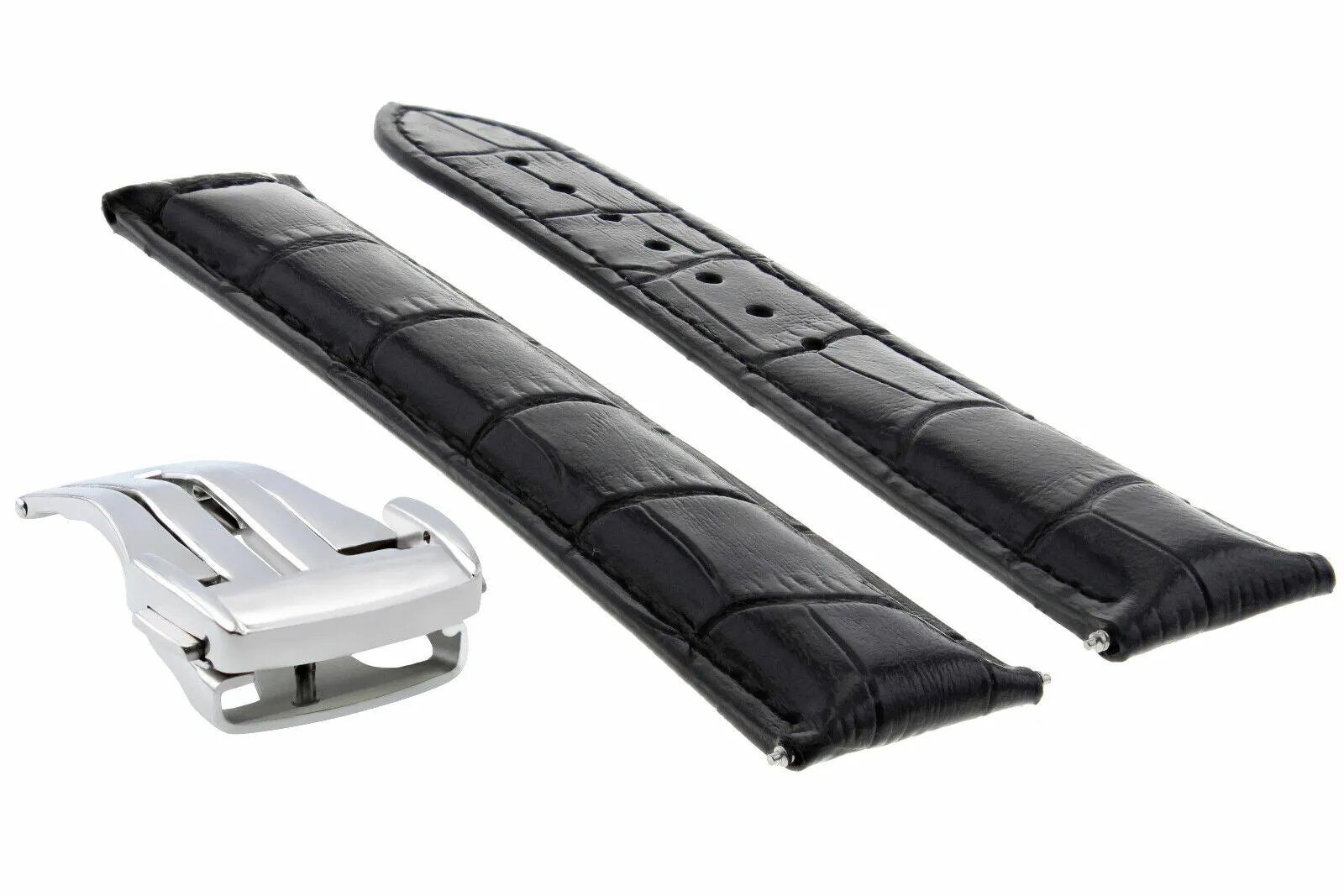 20MM LEATHER WATCH BAND STRAP FOR OMEGA SEAMASTER PLANET BUCKLE CLASP BLACK