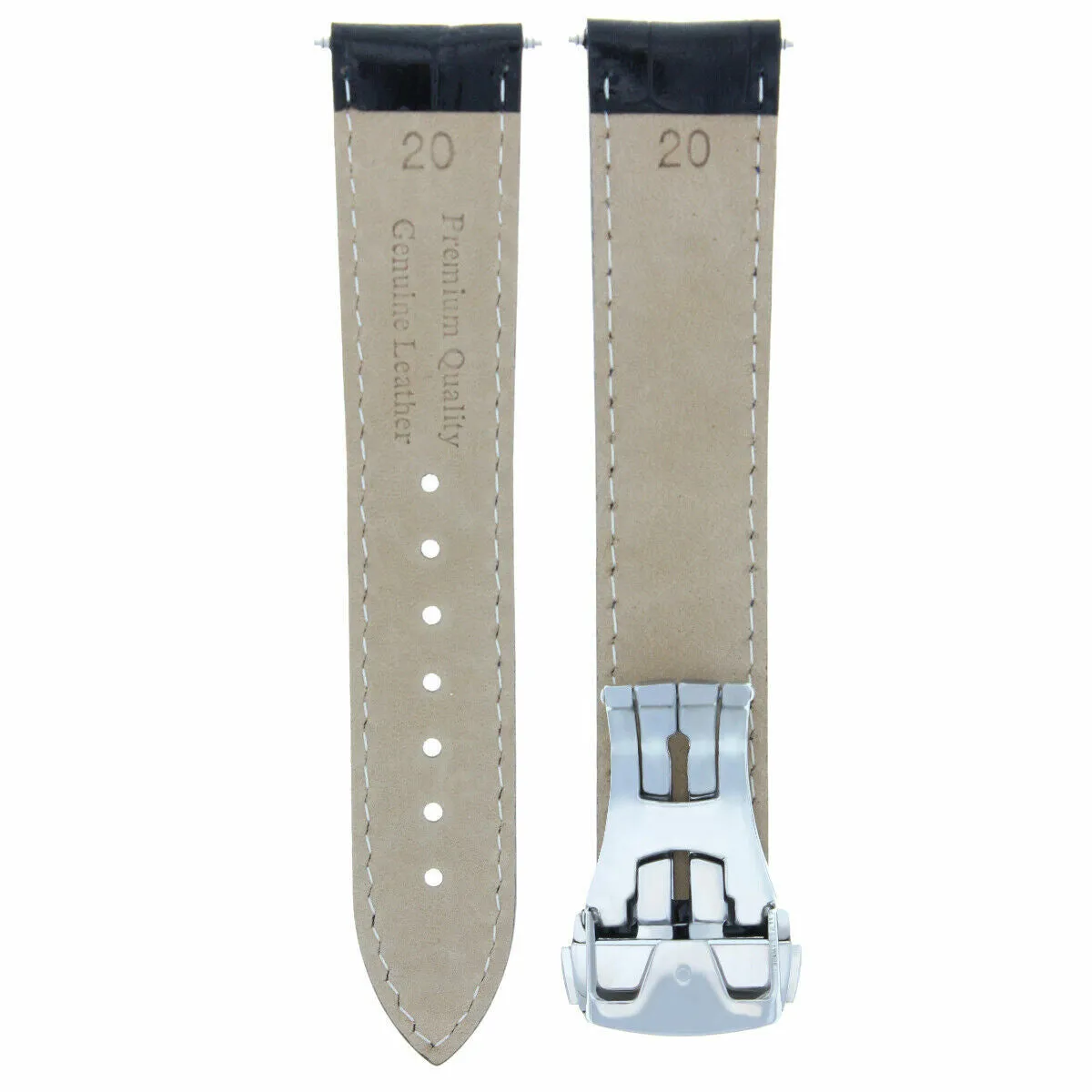 20MM LEATHER WATCH BAND STRAP FOR OMEGA SEAMASTER PLANET BUCKLE CLASP BLACK