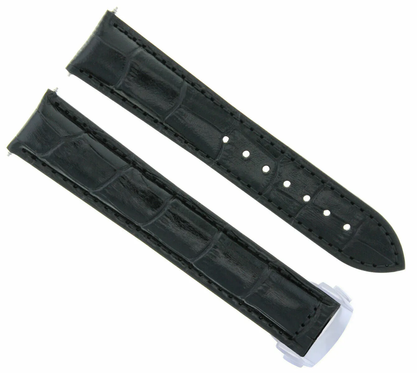 20MM LEATHER WATCH BAND STRAP FOR OMEGA SEAMASTER PLANET BUCKLE CLASP BLACK