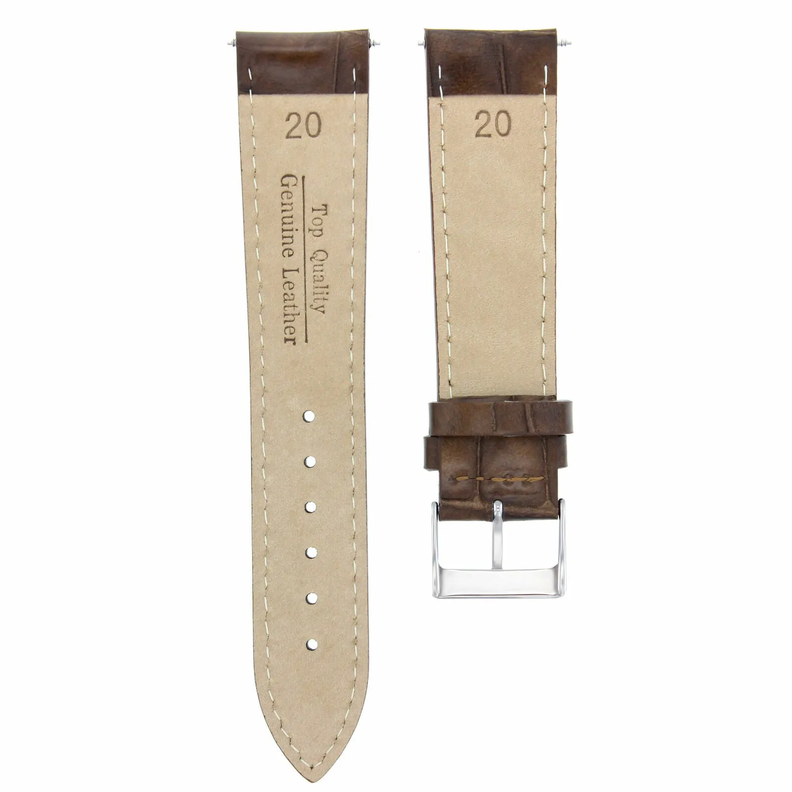 20MM LIGHT BROWN WHITE STITCH LEATHER WATCH BAND STRAP FOR VACHERON CONSTANTIN