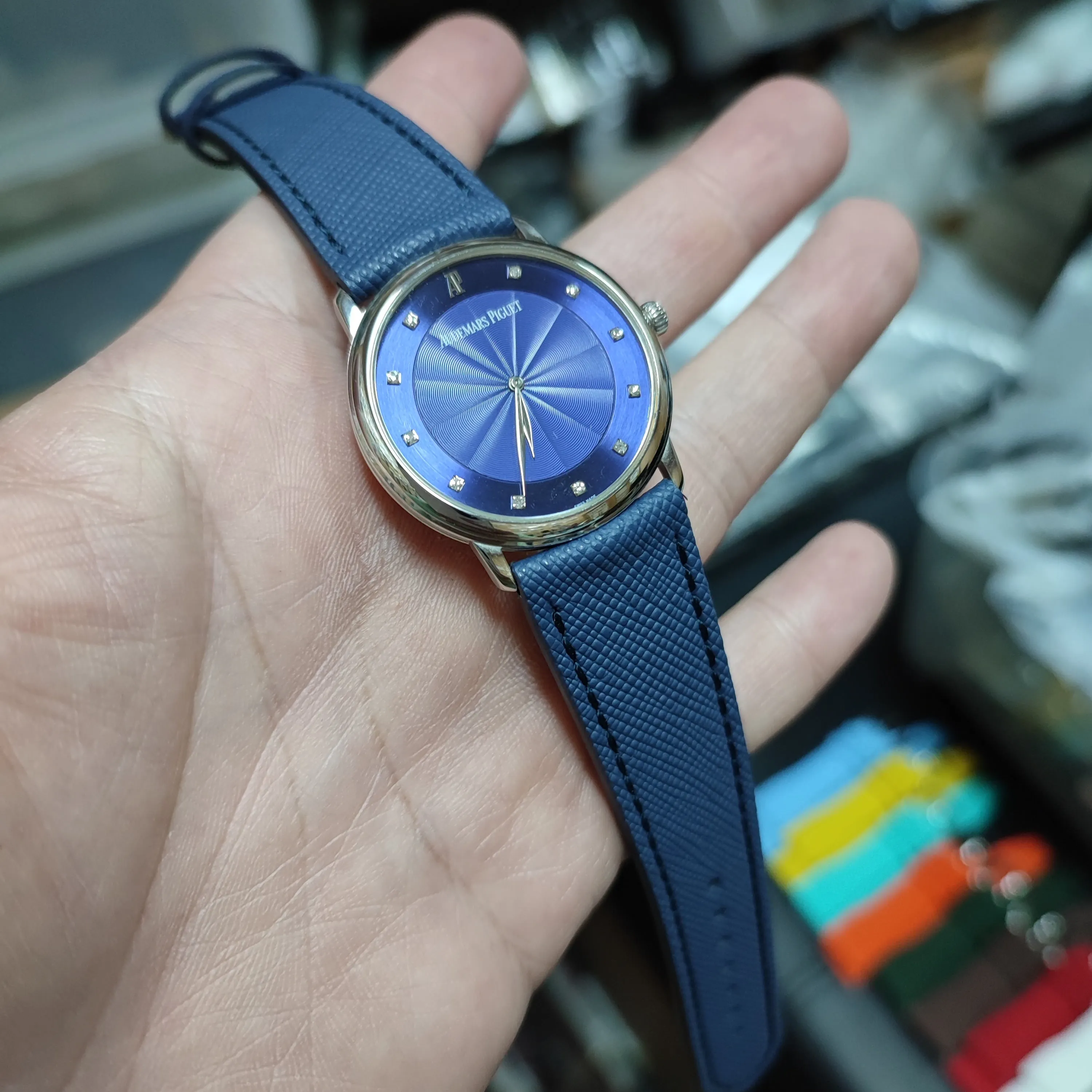 20mm Salvia Blue Saffiano Leather Watch Strap
