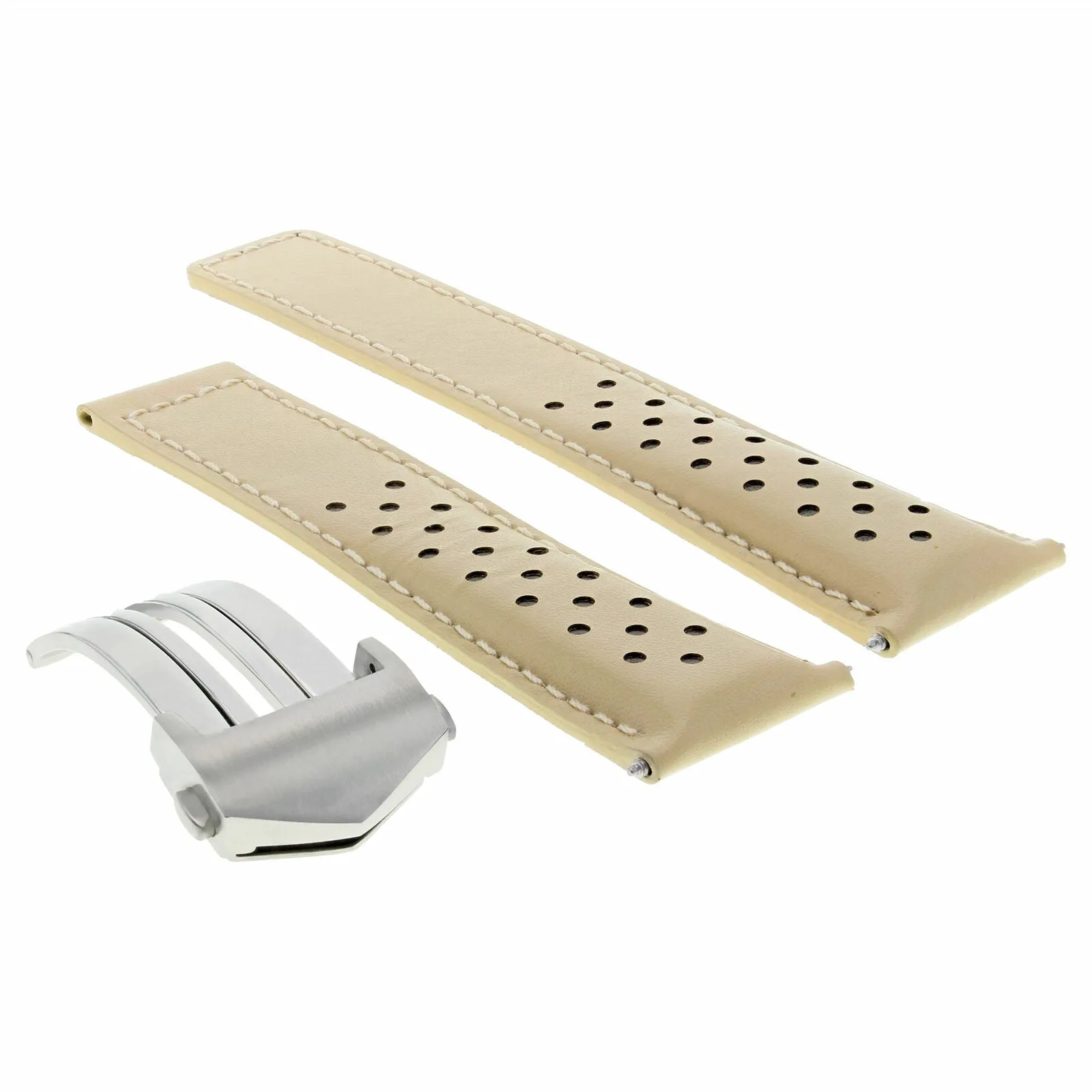 22MM BEIGE LEATHER WATCH BAND STRAP FOR TAG HEUER MONACO CARRERA 1887   CLASP
