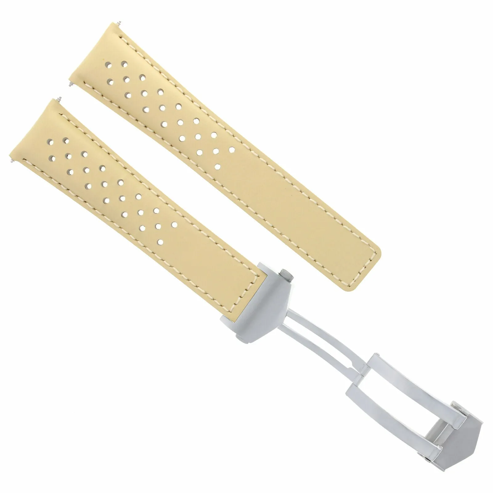 22MM BEIGE LEATHER WATCH BAND STRAP FOR TAG HEUER MONACO CARRERA 1887   CLASP