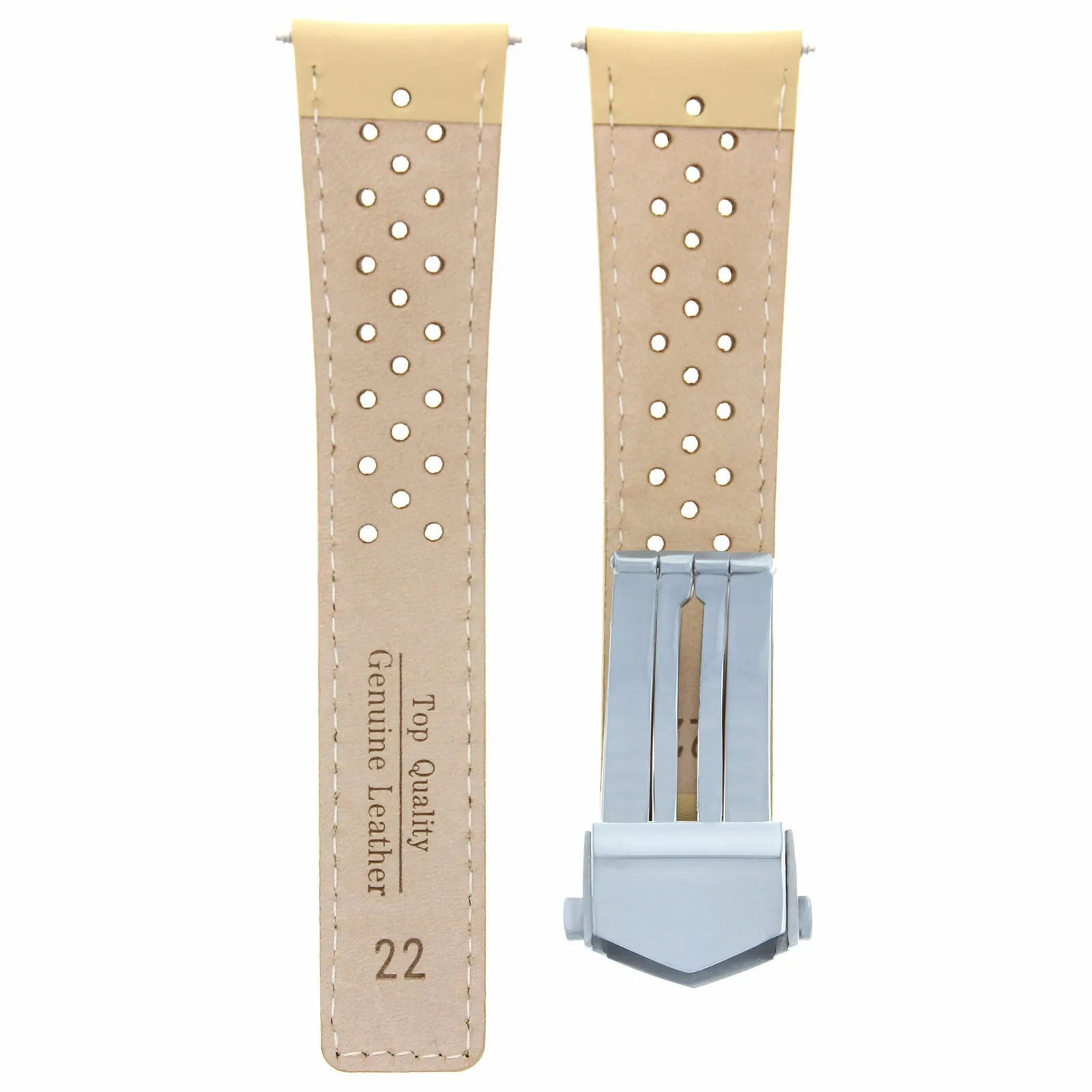 22MM BEIGE LEATHER WATCH BAND STRAP FOR TAG HEUER MONACO CARRERA 1887   CLASP