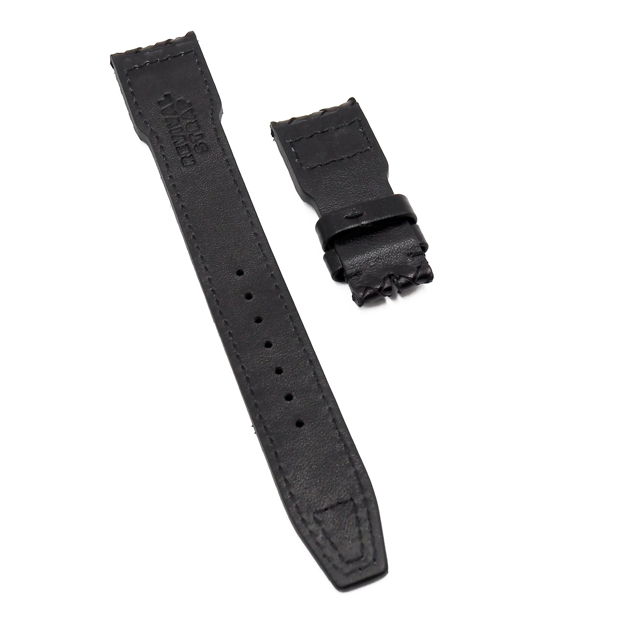 22mm Pilot Style Black Weave Pattern Calf Leather Watch Strap For IWC, Rivet Lug, Semi Square Tail
