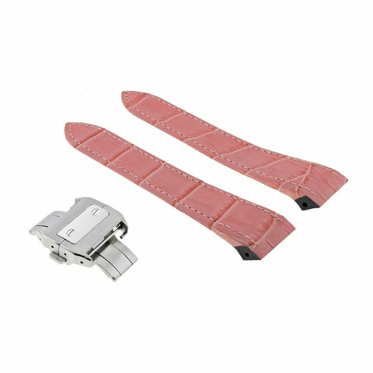 23MM LEATHER WATCH BAND FOR 38MM CARTIER SANTOS 100 XL W20073X8 CLASP PEARL PINK