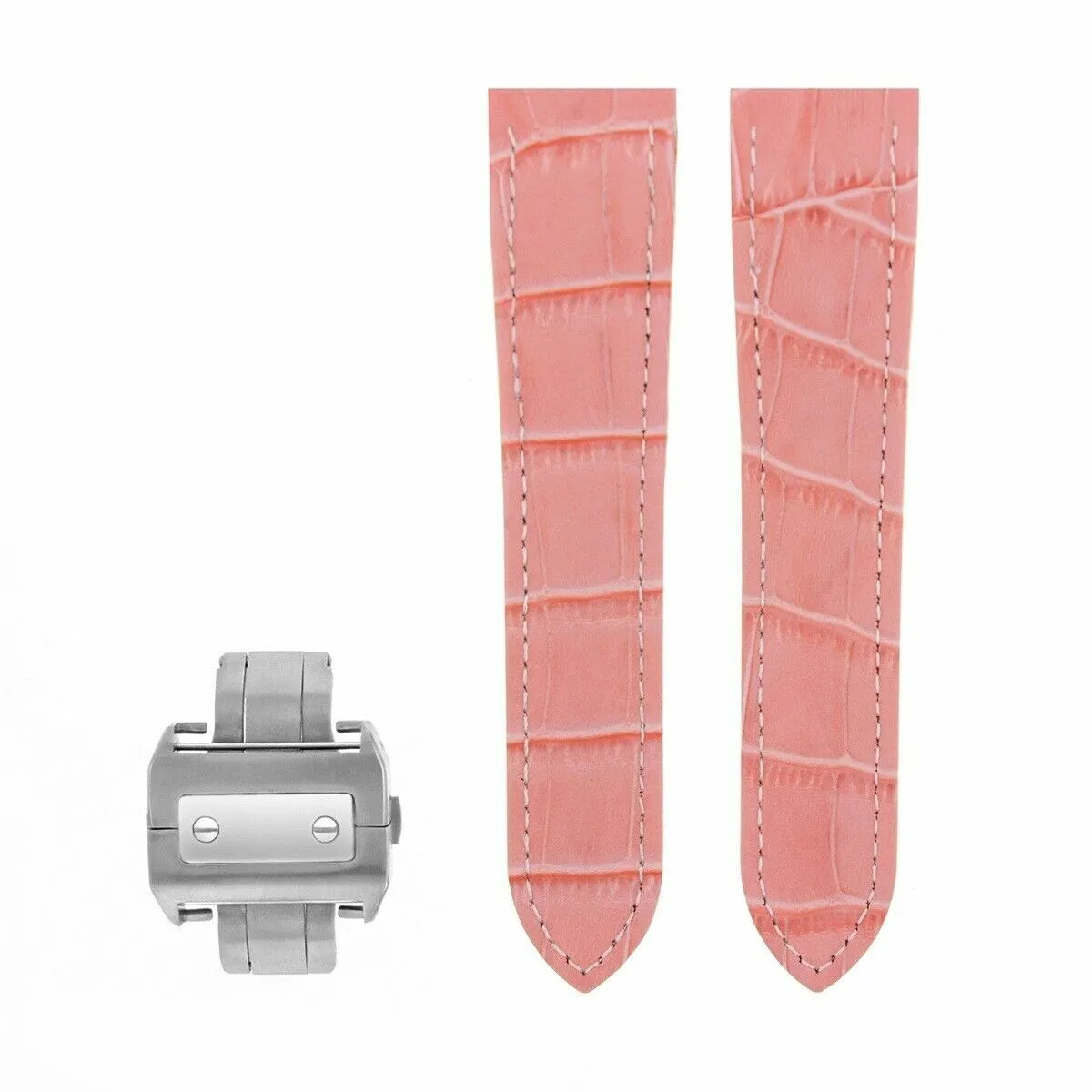 23MM LEATHER WATCH BAND FOR 38MM CARTIER SANTOS 100 XL W20073X8 CLASP PEARL PINK