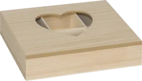24cm Natural Wooden Glass Pane Box Heart 6-Compartment Craft Jewellery Box