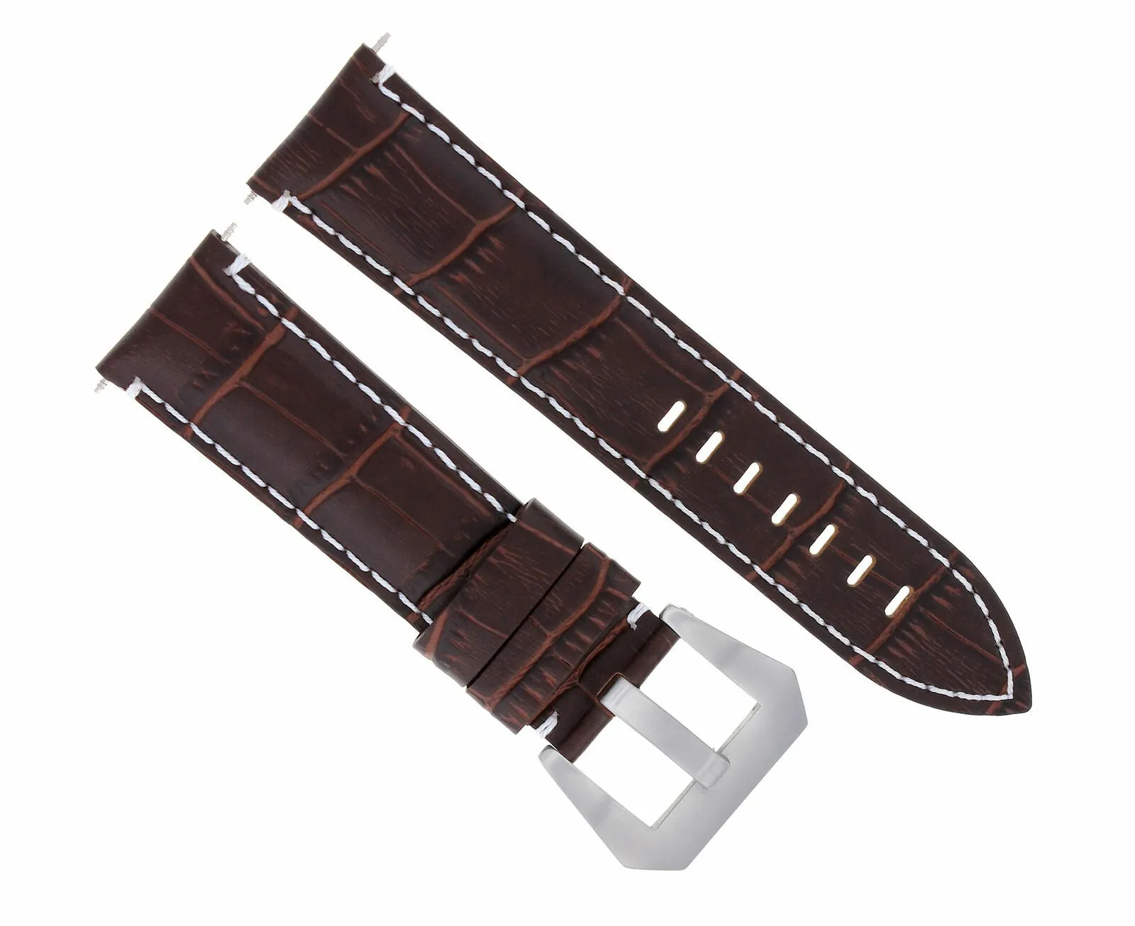 24MM LEATHER WATCH BAND STRAP FOR ULYSSE NARDIN BROWN WATCH WHITE STITCHING