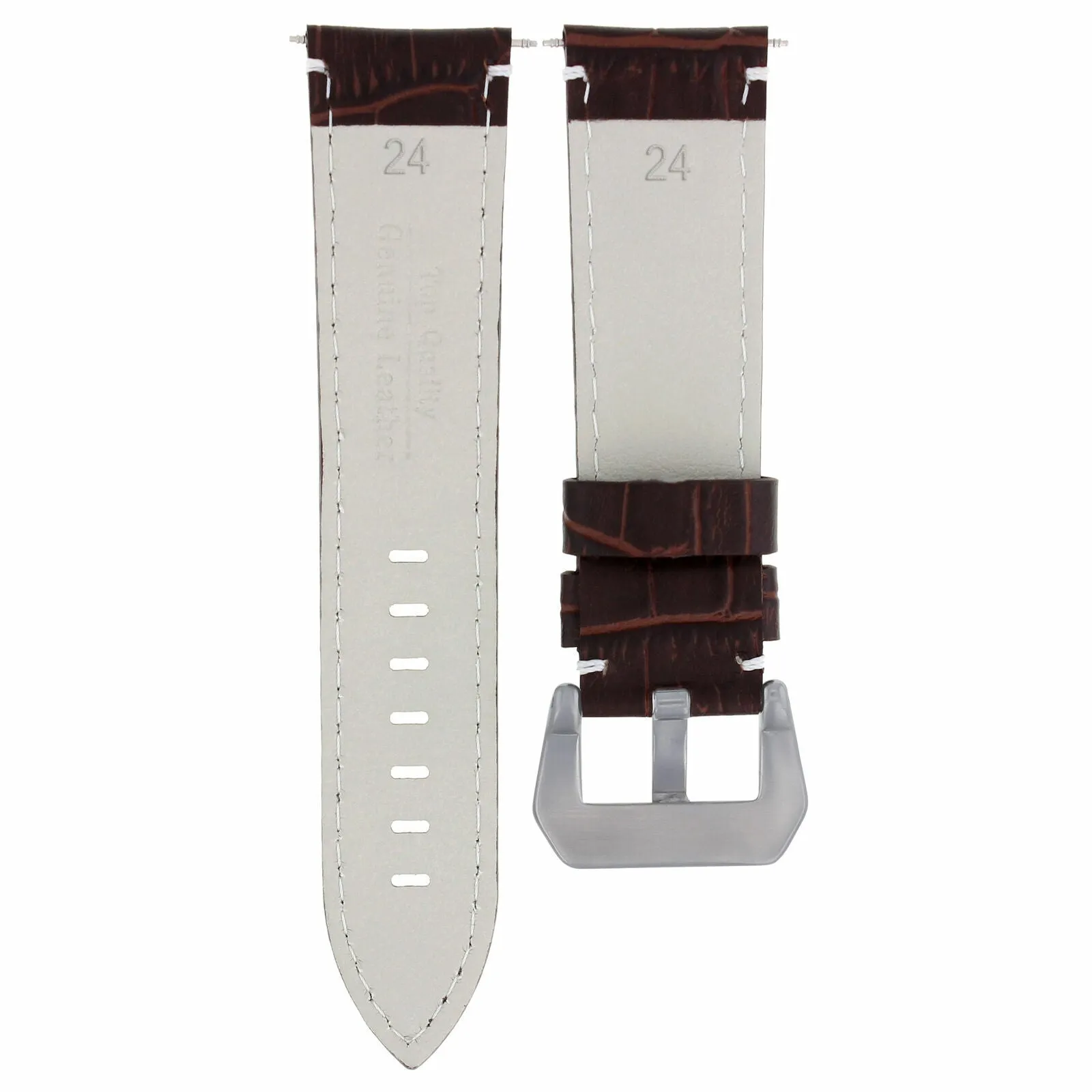 24MM LEATHER WATCH BAND STRAP FOR ULYSSE NARDIN BROWN WATCH WHITE STITCHING