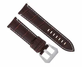 24MM LEATHER WATCH BAND STRAP FOR ULYSSE NARDIN BROWN WATCH WHITE STITCHING